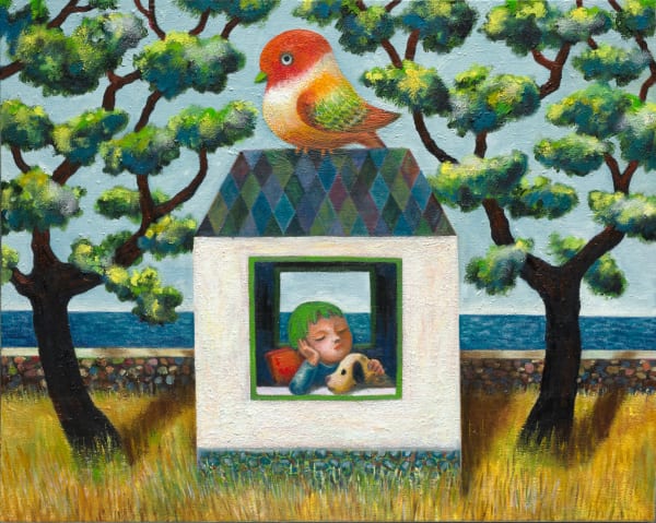 幾米 Jimmy Liao 發呆吧! 鳥 Let's Daydream Together, 2023 油彩／畫布 Oil on canvas 72 x 91 cm