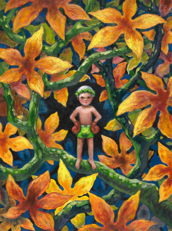 幾米 Jimmy Liao 秋天的拳擊手 Autumn Boxer, 2023 油彩／紙 Oil on paper 76.5 x 57 cm