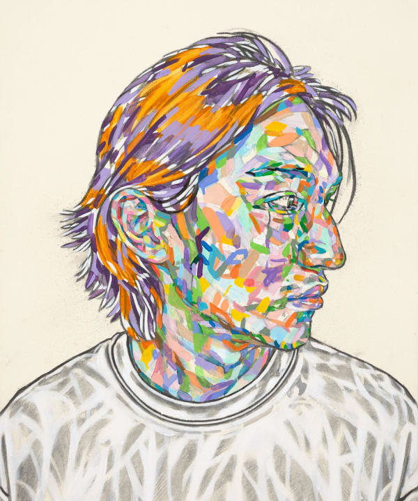 曲家瑞 Kristycharay 柏宇 Poyuuuu, 2022 炭筆、壓克力顏料、亮粉/畫布 Carbon pencil, acrylic and glitter on canvas 23 5/8 x 19 3/4 in 60 x 50 cm