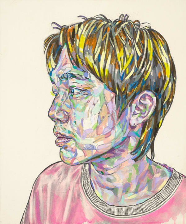 曲家瑞 Kristycharay Jansmin, 2022 炭筆、壓克力顏料、亮粉/畫布 Carbon pencil, acrylic and glitter on canvas 23 5/8 x 19 3/4 in 60 x 50 cm