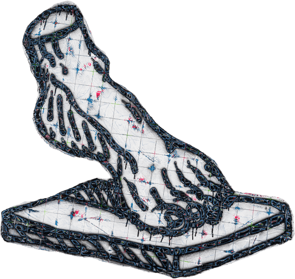 劉文豪 LIU Wen Hao 石膏像 腳 Plaster Cast of Feet, 2024 壓克力顏料、噴漆/畫布裱於不規則木板 Acrylic and spray paint on canvas mounted on irregular wooden board 100 x 93 cm