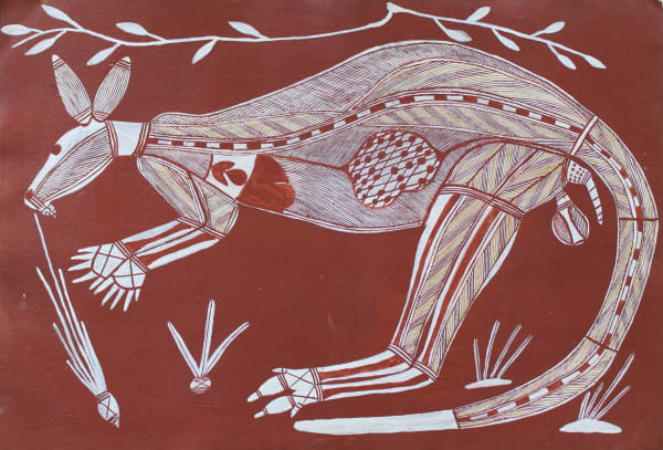 Freddie Nadjawulu Nadjamerrek Barrk (Black Wallaroo), 2016 ochre on Arches paper (framed) 51 x 76 cm 20 1/8 x 29 7/8 in