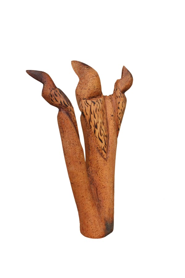 Dianne Strangways Tjulpu - Three Birds, 2018 burnt etching on River Redgum wood 37.5 x 8.5 x 24.5 cm 14 3/4 x 3 3/8 x 9 5/8 in