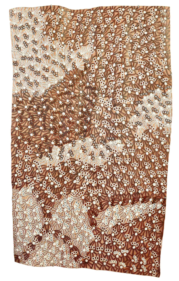 Muluymuluy Wirrpanda Buḻwutja, 2021 ochres on bark 138 x 82 cm 54 3/8 x 32 1/4 in