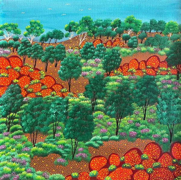 Selina Teece Pwerl My Father's Country, 2024 acrylic on canvas 45 x 45 cm 17 3/4 x 17 3/4 in