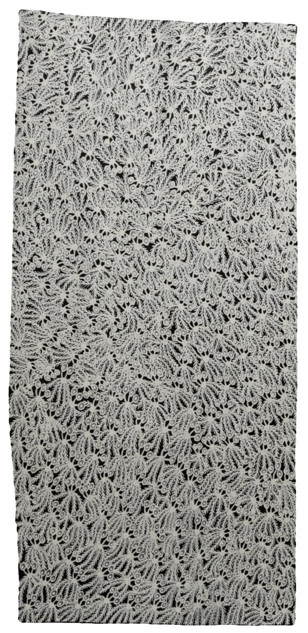 Muluymuluy Wirrpanda Buḻwutja, 2020 ochres on bark 109 x 49 cm 42 7/8 x 19 1/4 in