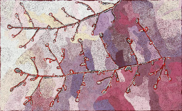Nellie Coulthard Tjuntala Ngurangka (Country with Acacia Wattle), 2019 acrylic on linen (Unstretched) 101 x 167 cm 39 3/4 x 65 3/4 in