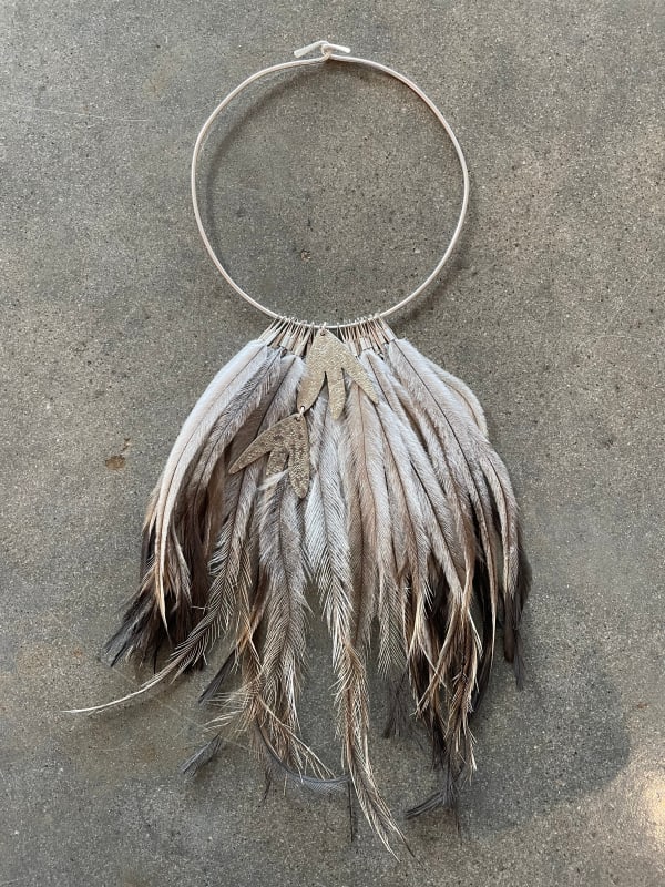 Donna Brown Emu Tracks, 2022 silver, silver wire, emu feathers 37 x 20 x 3 cm