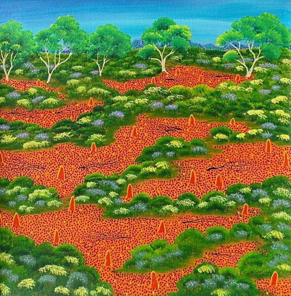 Selina Teece Pwerl My Father's Country, 2024 acrylic on canvas 45 x 45 cm 17 3/4 x 17 3/4 in