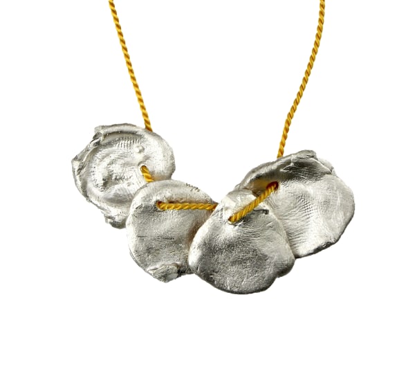 Emily McCulloch Childs Necklace (Bunurong Country, VIC), 2023/2024 anti-tarnish silver, silk