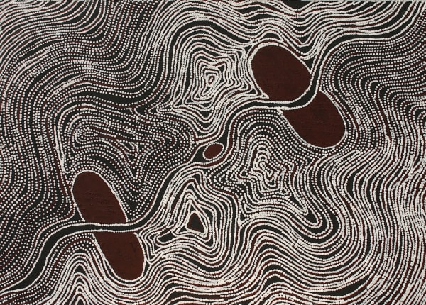 Lloyd Kwilla Desert Winds at Kulyayi Waterhole , 2010 Kimberley ochres on canvas 100 x 140 cm 39 3/8 x 55 1/8 in