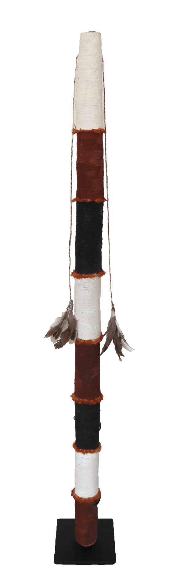 Jack Nawilil Buya Male, 2021 kurrajong with natural fibres, ochre pigment, PVA fixative, bush wax and feathers height 139 cm height 54 3/4 in