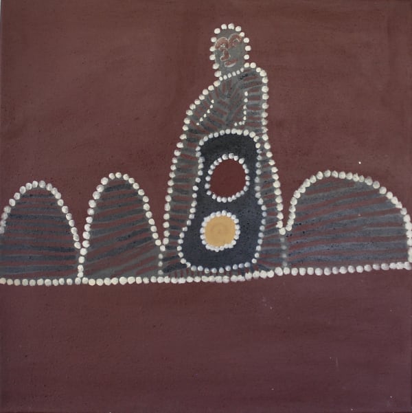 Mabel Juli Wiringgoon Woman Singing out for her Dog , 2020 Ochre and charcoal on canvas 60 x 60 cm 23 5/8 x 23 5/8 in