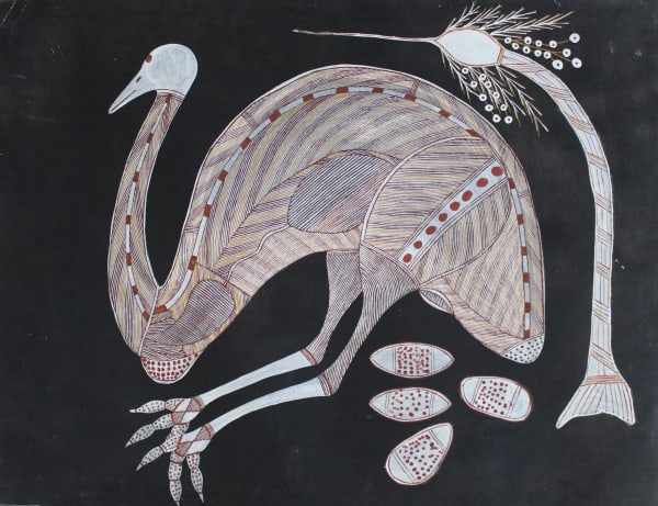 Freddie Nadjawulu Nadjamerrek Ngurrurddu (Emu), 2011 ochre and acrylic on Arches paper 76 x 102 cm 29 7/8 x 40 1/8 in