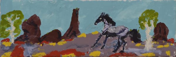 Lance James One Black Brumby in Bush Country, 2017 acrylic on linen 15 x 46 cm 5 7/8 x 18 1/8 in