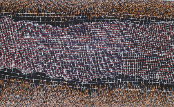 Julie Nangala Robertson Mina Mina Jukurrpa (Mina Mina Dreaming), 2022 acrylic on linen 107 x 183 cm 42 1/8 x 72 1/8 in