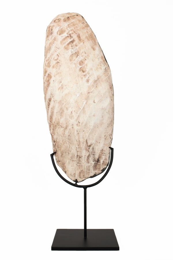 Dominic White Slat Coolamon ceramic, ochre 42 x 18 x 5 cm (55 x 18 x 15 cm mounted) 16 1/2 x 7 1/8 x 2 in