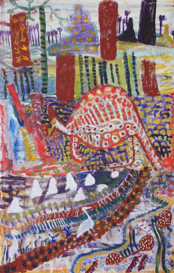 Janet Dreamer Walkabout (Kangaroos, birds and trees at Fox River), 2018 acrylic on canvas 70 x 45 cm 27 1/2 x 17 3/4 in