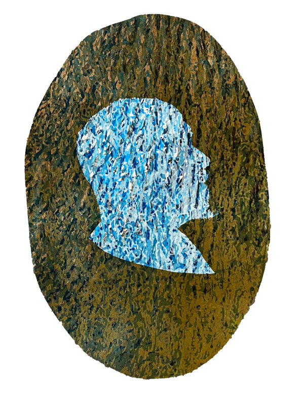 Dominic White Face Coolamon, 2019 unique state layered relief print on paper (framed) 69 x 46 cm (image size) 27 1/8 x 18 1/8 in