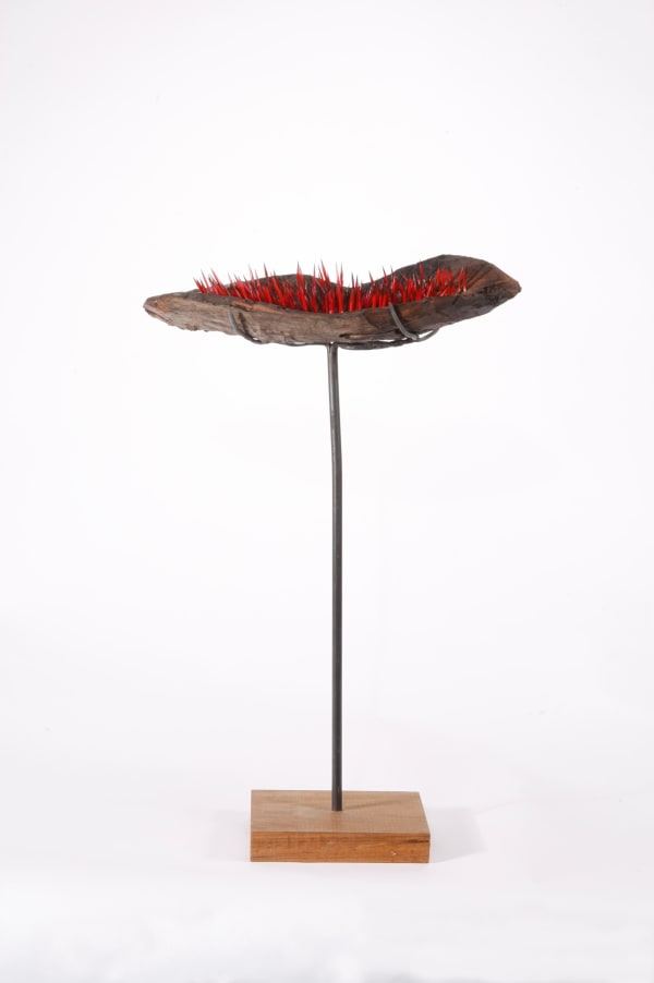 Dominic White Prickly Inside, 2019 wood, echidna spines, steel 68 x 50 x 19 cm 26 3/4 x 19 3/4 x 7 1/2 in