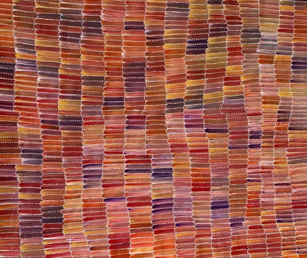 Jeannie Mills Pwerle Yam Dreaming, 2022 acrylic on linen 100 x 115 cm 39 3/8 x 45 1/4 in