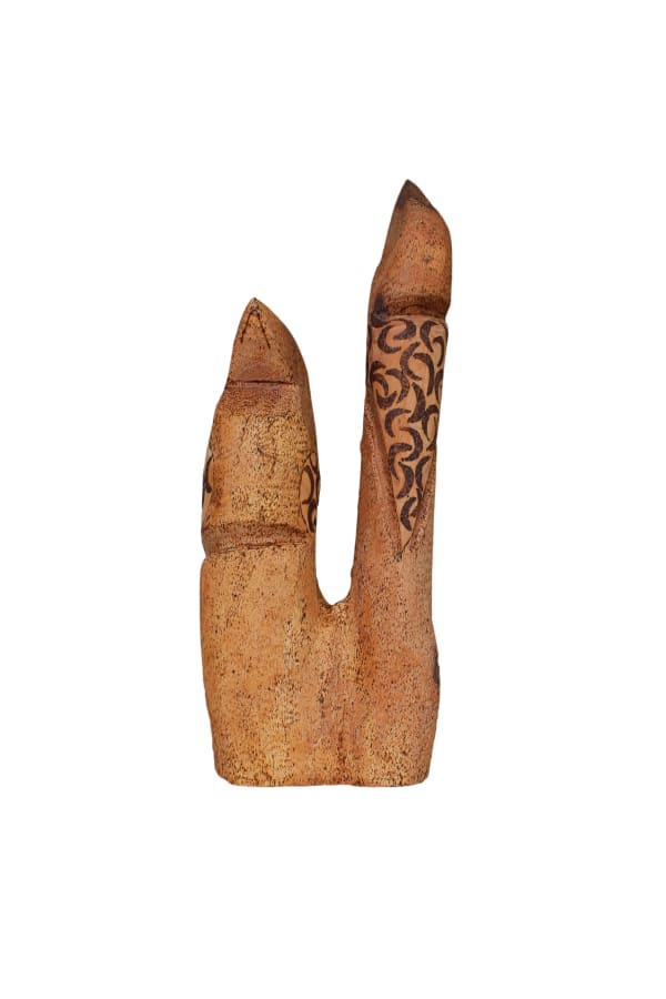 Dianne Strangways Tjulpu Kutjara - Two Birds, 2019 burnt etching on River Redgum wood 45 x 10 x 18.8 cm 17 3/4 x 4 x 7 3/8 in