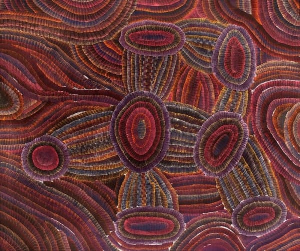 Agnes Nampijinpa Brown Ngapa Jukurrpa (Water Dreaming) - Mikanji, 2021 acrylic on canvas 152 x 183 cm 59 7/8 x 72 in