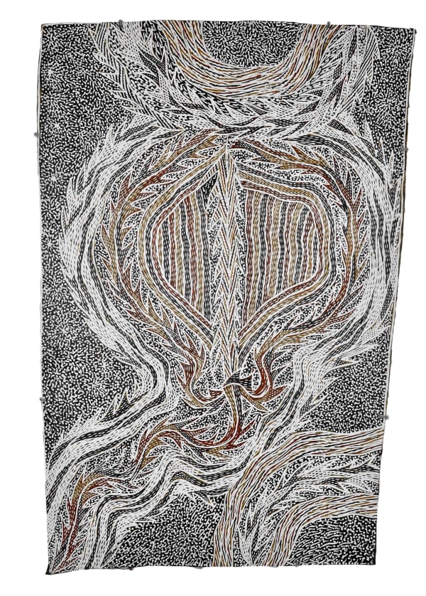 Gurrundul #1 Marawili Lulumu, 2020 ochres on bark 95 x 64 cm 37 3/8 x 25 1/4 in