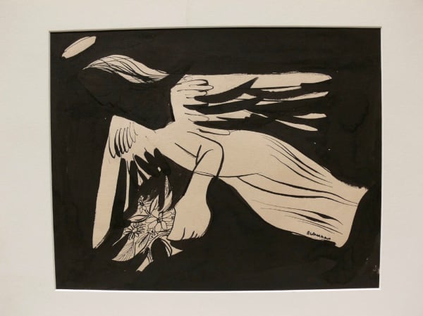 Charles Blackman Angel with Flowers, c.1954 Ink on paper (framed) 27 x 34 cm 10 5/8 x 13 3/8 in 41 x 47 cm