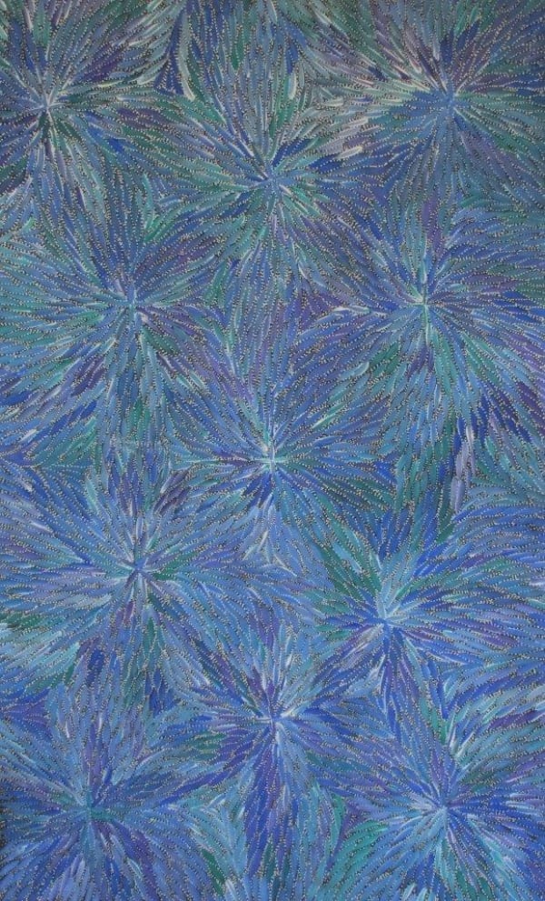 Bernadine Kemarre Bush Medicine Leaves , 2021 acrylic on linen 128 x 80 cm 50 3/8 x 31 1/2 in