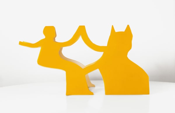 Charles Blackman Let's Dance (Cat and Figure), c.2008/2016 Bronze, Powder Coloured, (Yellow Gold patina) 30 x 52 cm 11 3/4 x 20 1/2 in 2/9