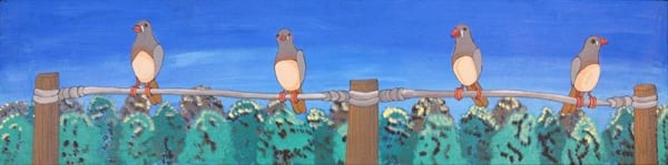 Jason Japaljarri Woods, Jurlpu Kuja Kalu Nyinami Yurntumu-wana (Birds That Live Around Yuendumu), 2021