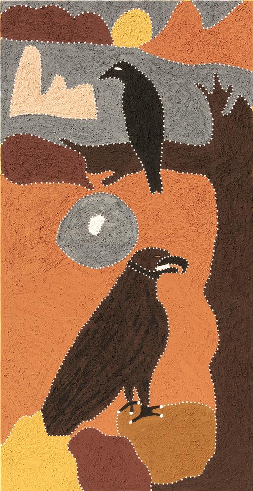 Shirley Purdie Warngarnal and Warranany Ngarranggarni , 2019 ochre on canvas 180 x 90 cm 70 7/8 x 35 3/8 in