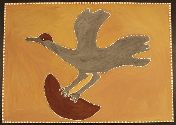 Gordon Barney Brolga Taking the water away, 2020 ochre and charcoal on canvas 100 x 140 cm 39 3/8 x 55 1/8 in