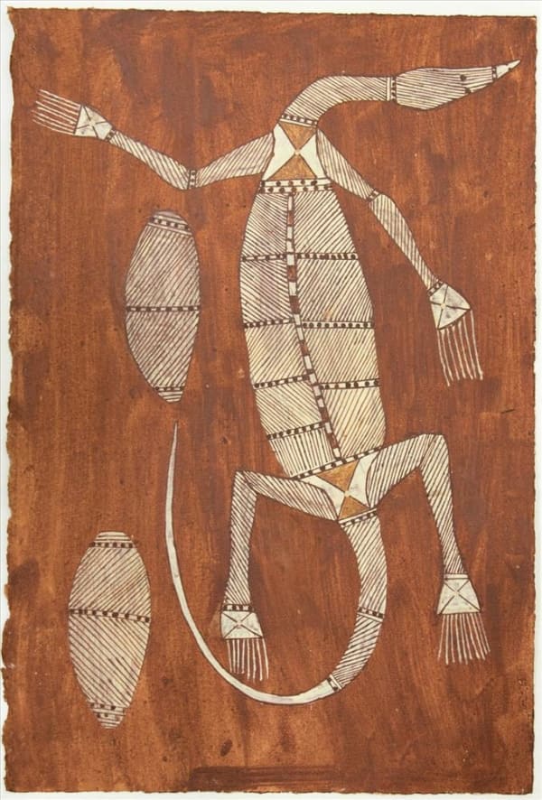 Don Namundja Burarr (Water Goanna), 2019 ochre on 640gsm Arches paper 61 x 41 cm 24 1/8 x 16 1/8 in