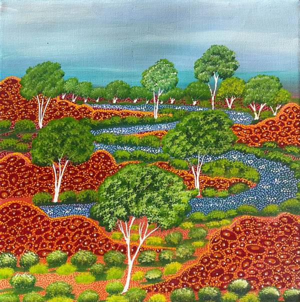 Selina Teece Pwerl My Father's Country, `2024 acrylic on canvas 45 x 45 cm 17 3/4 x 17 3/4 in