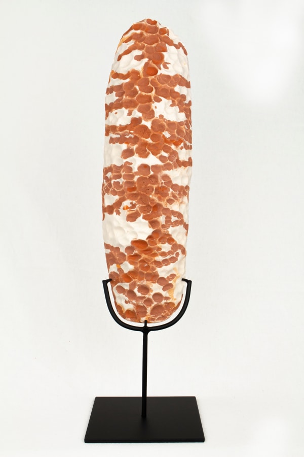 Dominic White Finger Coolamon, 2017 ceramic and ochre 41 x 12 x 7 cm (53.5 x 15 x 15 cm mounted) 16 1/8 x 4 3/4 x 2 3/4 in