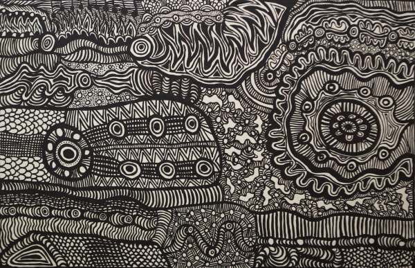Tjunkaya Tapaya Kungkarangkalpa / Seven Sisters , 2021 acrylic on canvas 106 x 163 cm 41 3/4 x 64 1/8 in