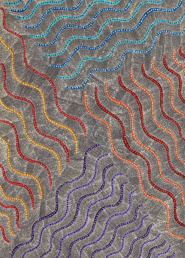 Marissa Napanangka Anderson Ngapa Jukurrpa (Water Dreaming) - Puyurru, 2023 acrylic on linen 107 x 76 cm 42 1/8 x 29 7/8 in