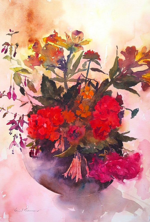 David Grosvenor, 'Seeing Red' Red Alstromerias, Fuchsias and Geraniums, 2024