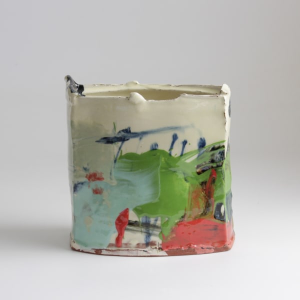 Barry Stedman, Thrown Altered Vessel with Blue, Green & Orange II, 2025