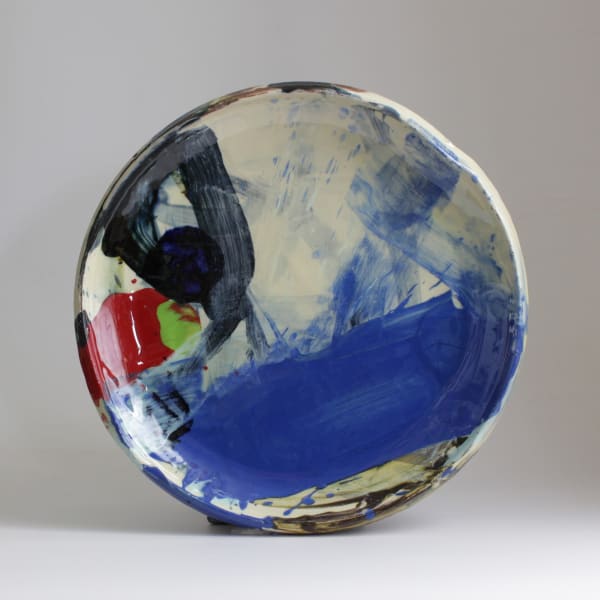 Barry Stedman, Thrown Altered Platter with Red & Blue, 2025