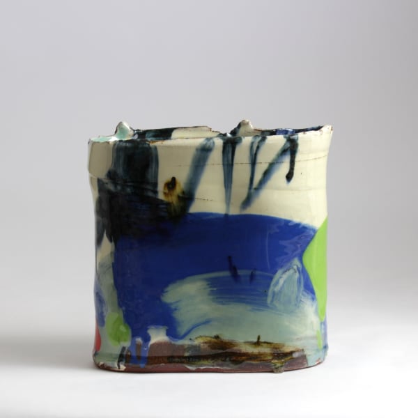 Barry Stedman, Thrown Altered Vessel with Blue & Green I, 2025