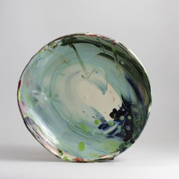 Barry Stedman, Thrown Altered Platter with Blue & Green, 2024