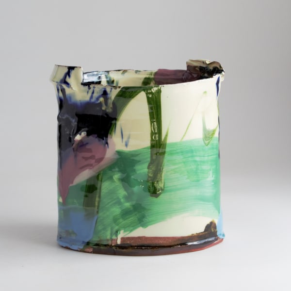 Barry Stedman, Thrown Altered Vessel with Blue, Green & Pink I, 2024