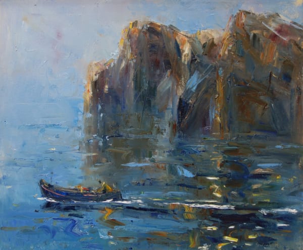 Gareth Parry, Môr, Creigiau a Pysgotwr Cimwch / Sea, Cliffs and Lobster Fisherman