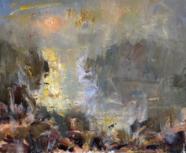 Gareth Parry, Bae Bach Tawel, Haul drwy Niwl / Sheltered Little Bay, Sun through Mist