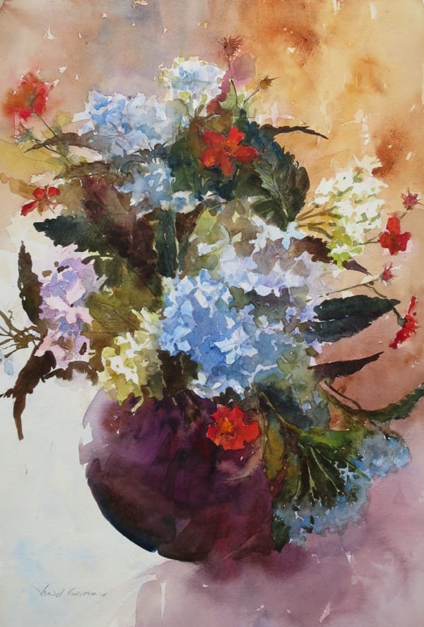 David Grosvenor, Hydrangeas and Geums, 2024