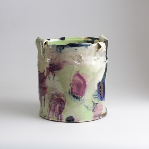 Barry Stedman, Thrown Altered Vessel with Pale Green & Lilac I, 2025