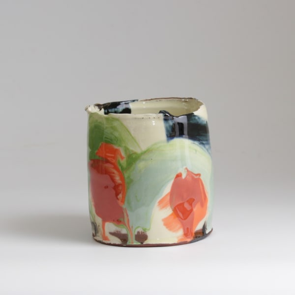 Barry Stedman, Thrown Altered Vessel with Green & Orange V, 2025